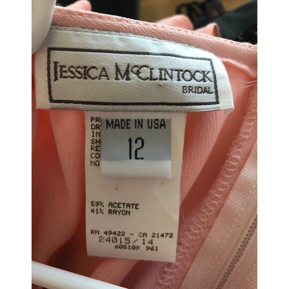 Vintage 80's Jessica McClintock Pink Dress ruffled collar button front size 12 - Picture 4 of 12